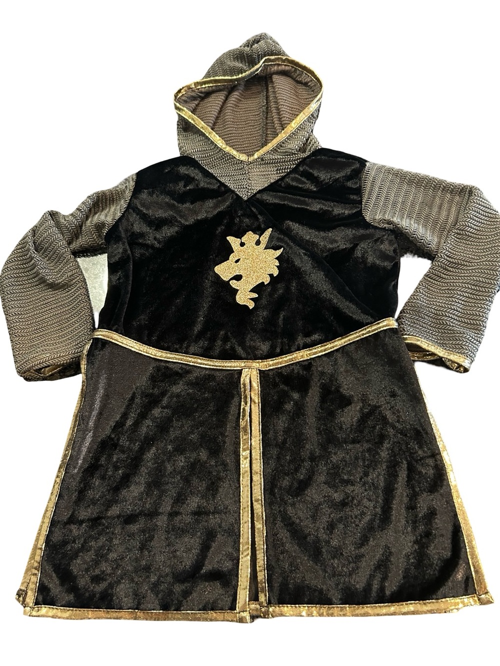 Great Pretenders Kids Medieval Knight Hooded Tunic Costume Crest Gold Size 5-6